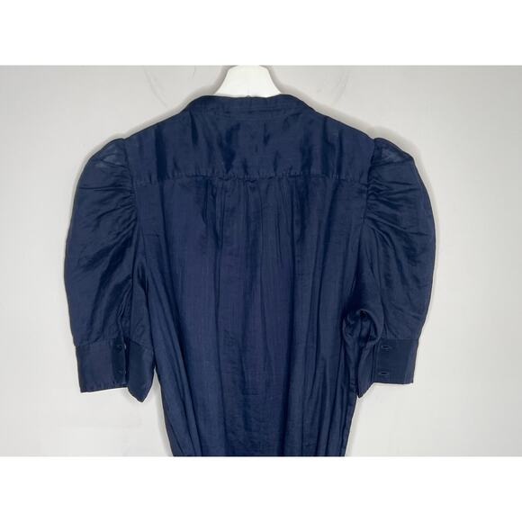 Frame Gillian Puff Sleeve Tie Waist Shirt Midi Dress Navy Women's Size XL NWT - Picture 8 of 13